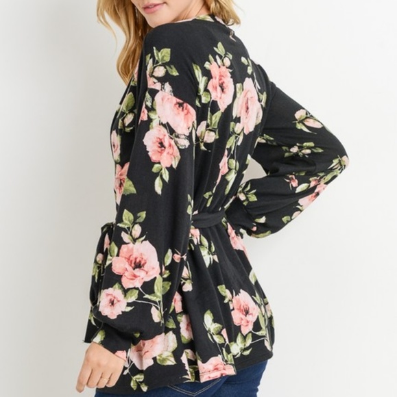2 LEFT! Floral puff sleeve belted cardigan - Picture 7 of 8